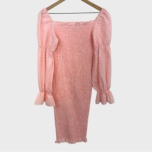 SNDYS Pink White Gingham Smocked Courtney Dress NWOT US Size 4
